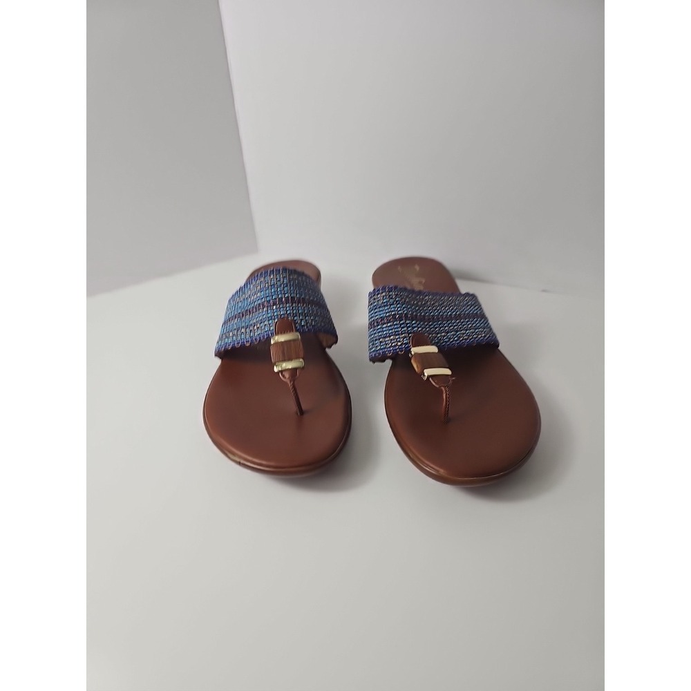 ITALIANA  Woven Teal  Low Heel Sandals Size 11 M slip-on thong Made in Italy‎